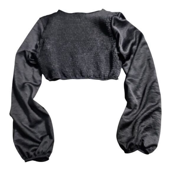 Le Lis Collection Black Cropped Smocked Top Size Small Chic Girls Night Out Club - Picture 7 of 7